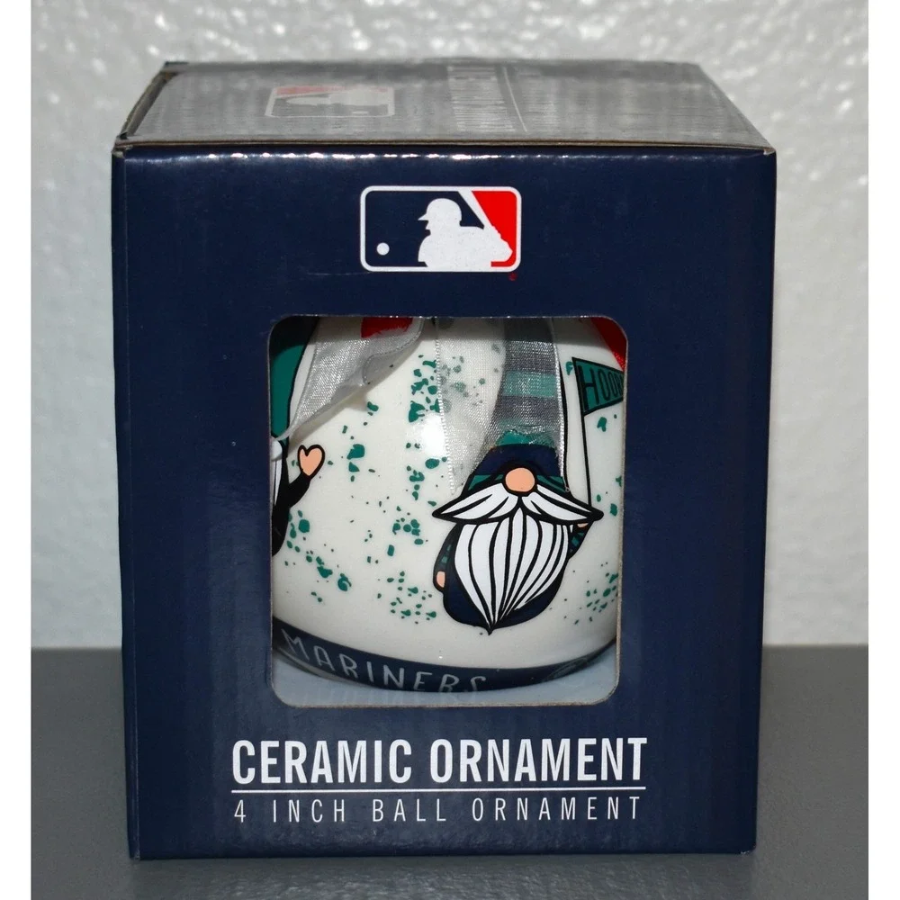 MLB Seattle Mariners Ball Ornament Unisex 4 Inch White New Gnome Fan Ceramic